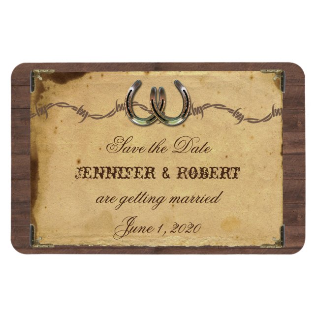 Ímã Rustic Country Horsferes Casando Salve a Data (Horizontal)