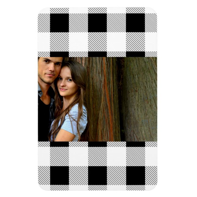 Ímã rustic farmhouse chic black and white plaid (Vertical)