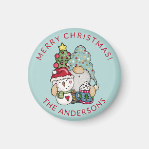 Imã Rustic Festive Gnome Snowman Christmas Magnet