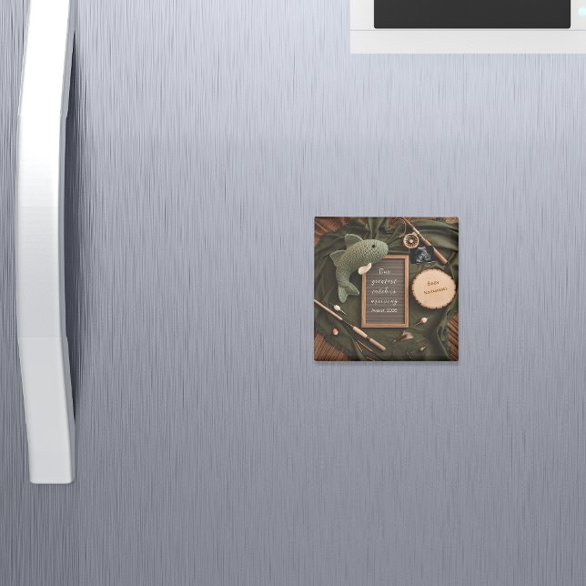 Imã Rustic Fishing Pregnancy Announcement keepsake (Criador carregado)