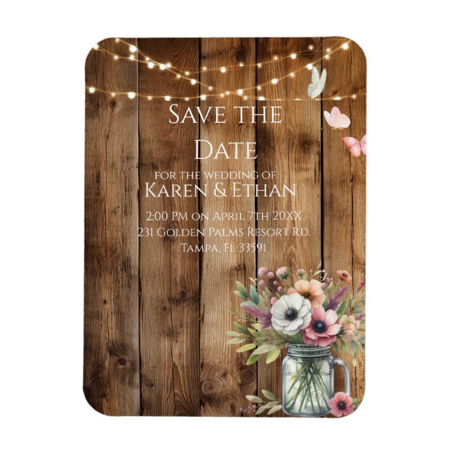 Ímã Rustic Floral Blossoms Save the Date Invitation  (Vertical)