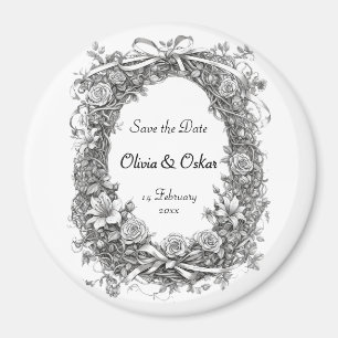 Imã Rustic Floral Wreath, Salve a Data
