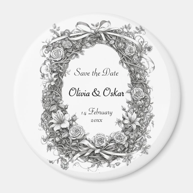 Imã Rustic Floral Wreath, Salve a Data (Frente)