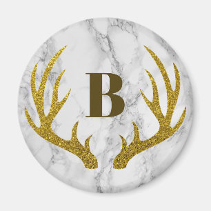 Imã Rustic Glam Faux Dourado Deer Antlers & Marble