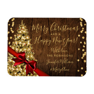 Ímã Rustic Gold Merry Christmas Non Photo Glitter