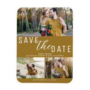 Ímã Rustic Gold Save the Date Casamento 3 Fotos