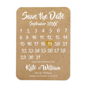 Ímã Rustic Kraft Love Heart Calendar Salvar a Data