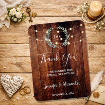 Rustic leaves wood string lights Thank you wedding