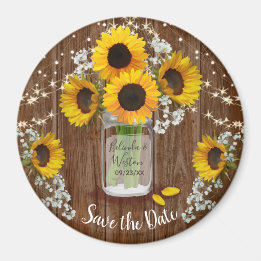 Imã Rustic Mason Jar Sunflower Salve o Casamento da Da