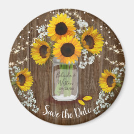 Imã Rustic Mason Jar Sunflower Salve o Casamento da Da