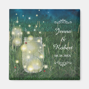 Imã Rustic Meadow Summer Night Mason Jar e Fireflies