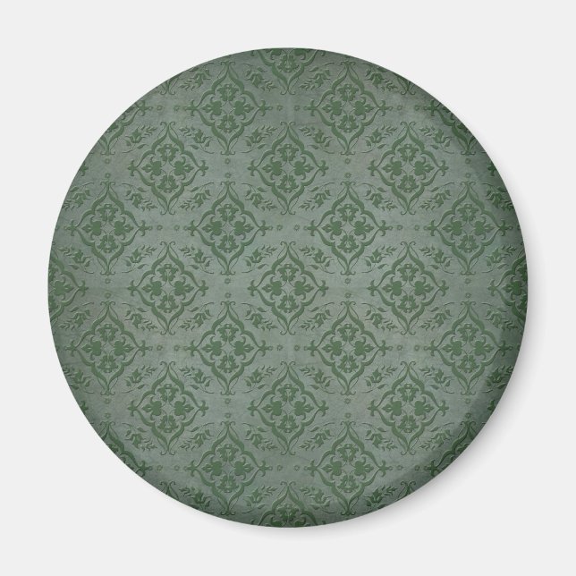 Imã Rustic Sage Green e Pewter Damask (Frente)