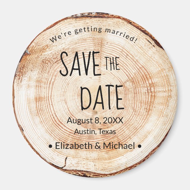 Imã Rustic Save the date Printed Wood Unique (Rústico  (Frente)