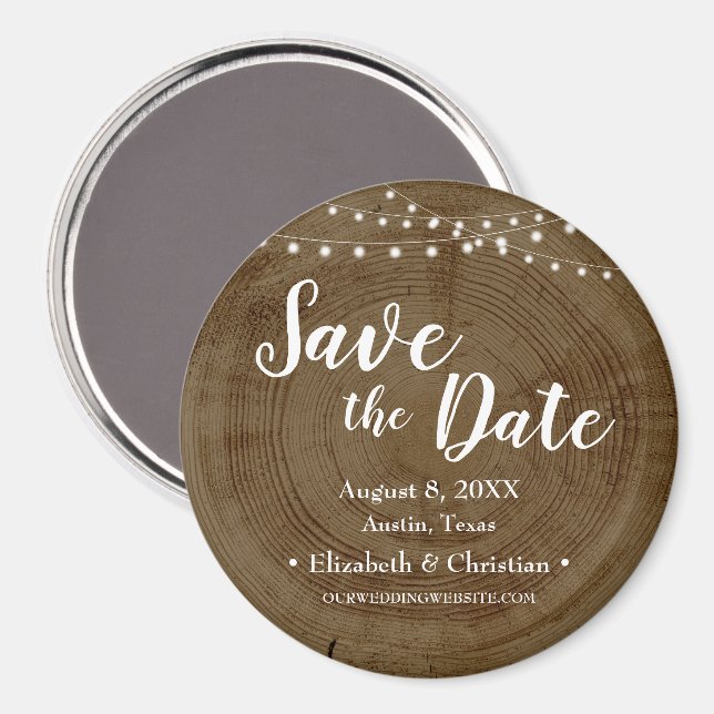 Imã Rustic String of lights Wood Barn Save the date (Front/Back)