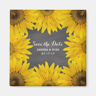 Imã Rustic Sunflower Chalkboard Salvar a Data Casament