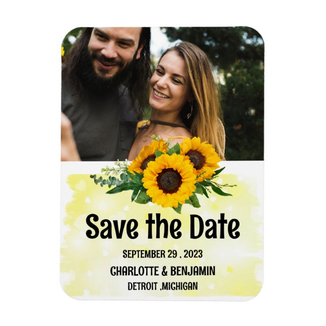 Ímã Rustic Sunflower Weding Save the Date Photo (Vertical)