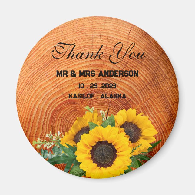 Imã Rustic Sunflower Wooden Weden Favor Gift (Frente)