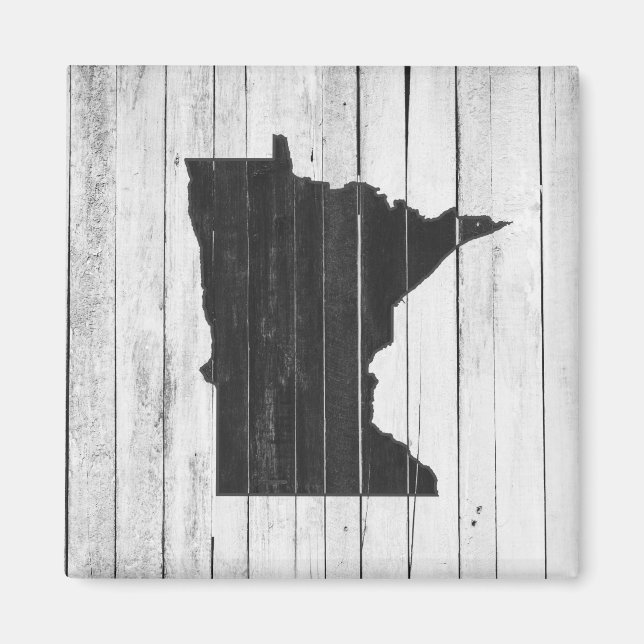 Imã Rustic Wooden Minnesota Black and White Magnet (Frente)