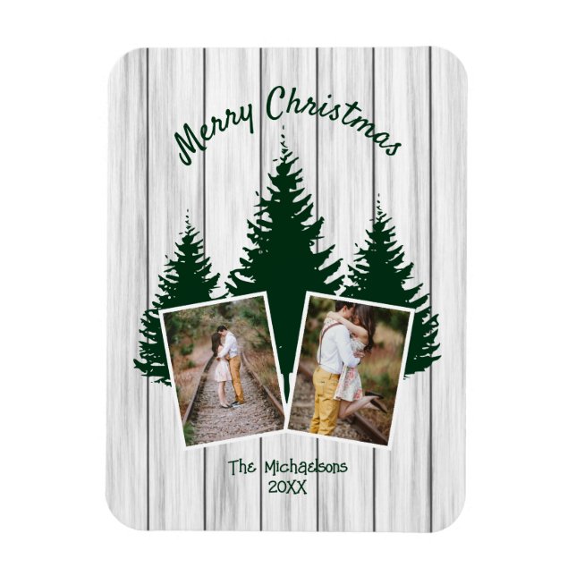 Ímã Rustic Woodland Christmas Photo (Vertical)