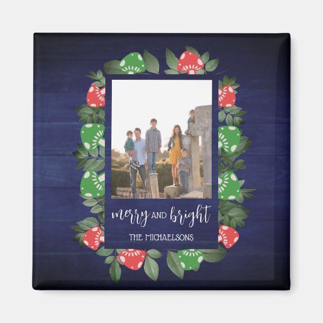 Imã Rustic Woodland Whimsical Mushrooms Christmas (Frente)