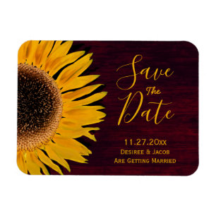 Ímã Rustic Yellow Burgundy Sunflower Salvar Data