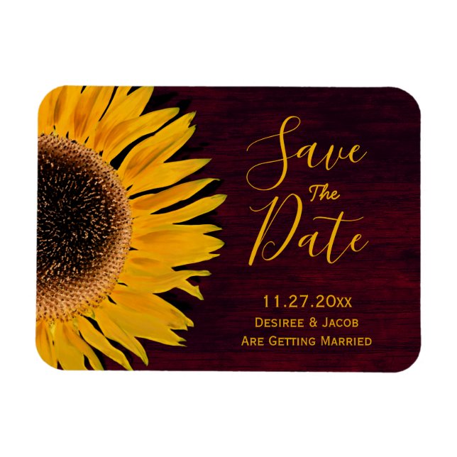 Ímã Rustic Yellow Burgundy Sunflower Salvar Data (Horizontal)