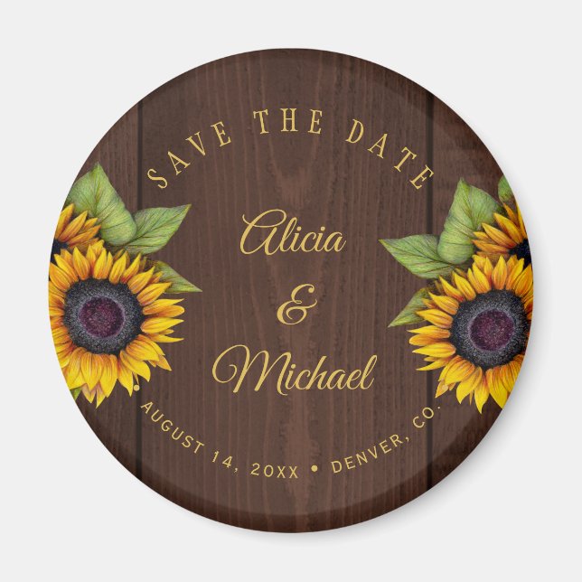 Imã Rústico girassol latido de madeira casada salva da (Frente)