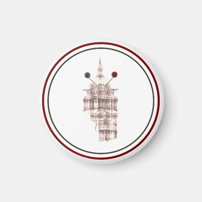 Imã Rústico Vermelho Catedral Sketch Urbano (Frente)