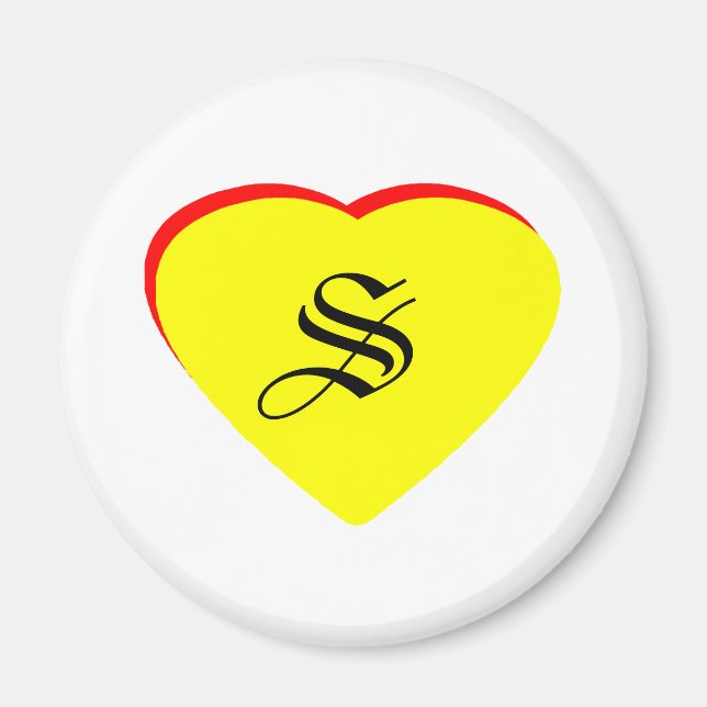 Imã "S" Coração Amarelo Vermelho Convite de Casamento  (Frente)