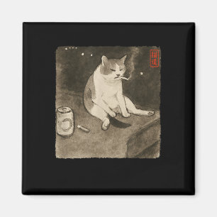 Imã Sad Cat Fumante Engraçado Meme Sumi-e Kit de Arte 