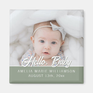 Imã Sage Green Contemporâneo Hello Baby Magnet