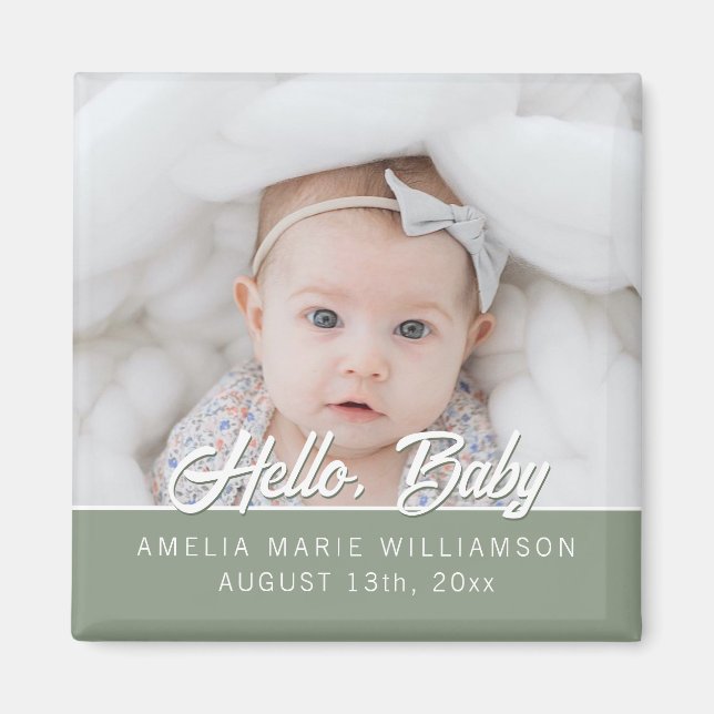 Imã Sage Green Contemporâneo Hello Baby Magnet (Frente)