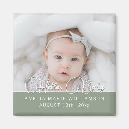 Imã Sage Green Contemporâneo Script Hello Baby Magnet