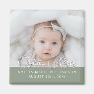 Imã Sage Green Contemporâneo Script Hello Baby Magnet