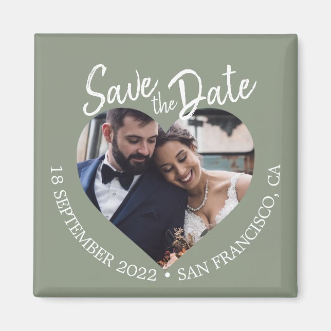 Imã Sage Green Photo Modern Script Save the Date (Frente)