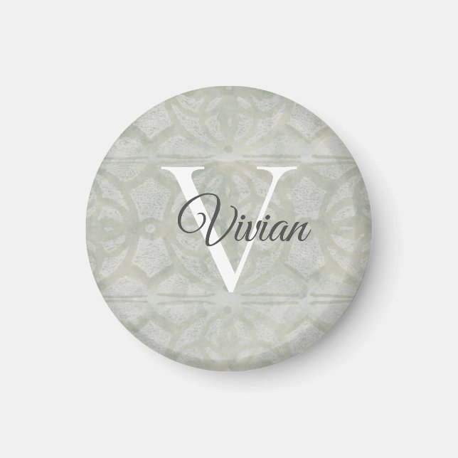 Imã Sage Green Watercolor Monogram Name (Frente)
