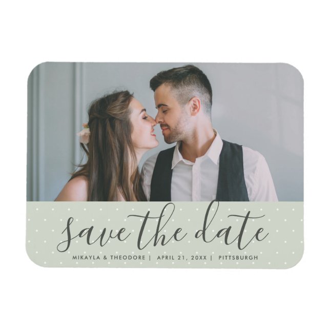 Ímã Sage Green with Dots Save the Date Wedding Photo (Horizontal)