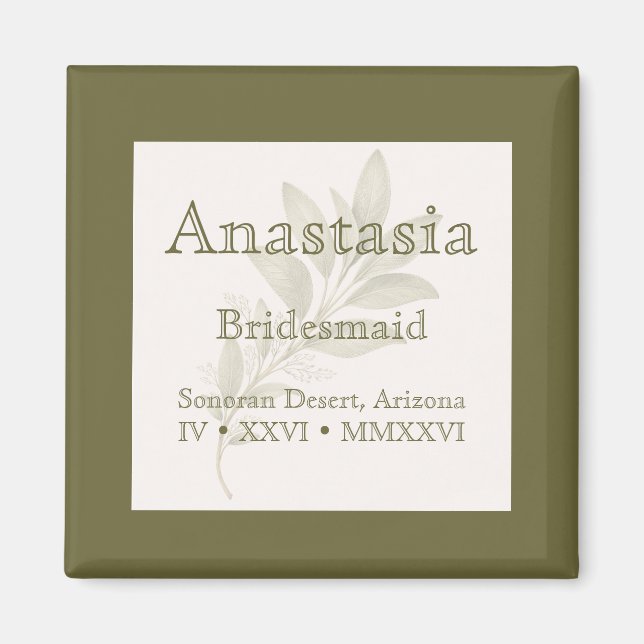 Imã Sage Personalized Bridesmaid Name Magnet (Frente)