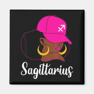 Imã Sagitário Menina Negra Rosa Chapéu Zodíaco Anivers