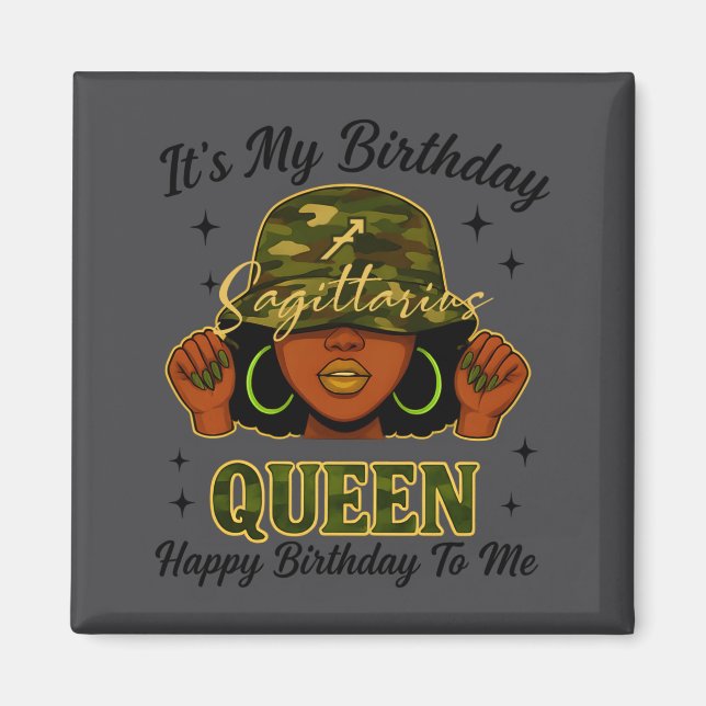 Imã Sagittarius Queen Black Woman With Cap Camo It's M (Frente)