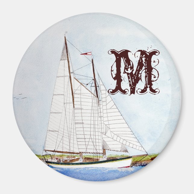 Imã Sail Boat Sail Ship Monograma Magnet (Frente)