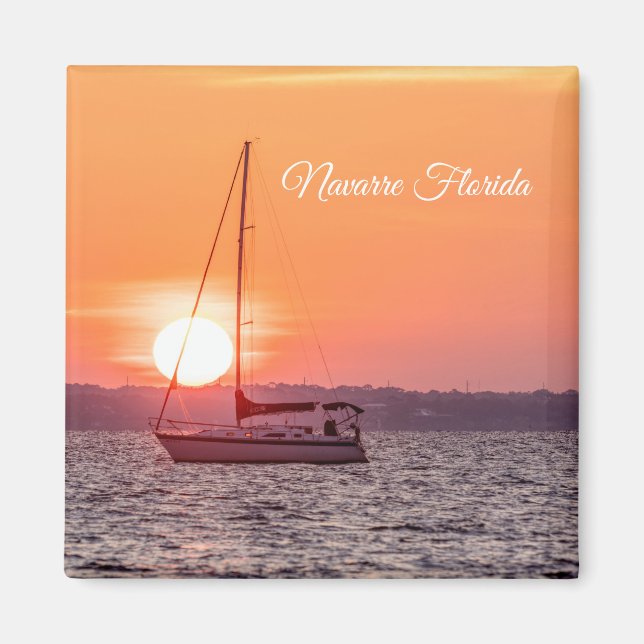 Imã Sailboat Sunrise Square Magnet (Frente)