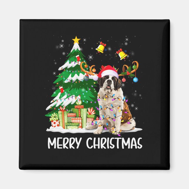 Imã Saint Bernard Christmas Lights Tree Santa Xmas Paj (Frente)