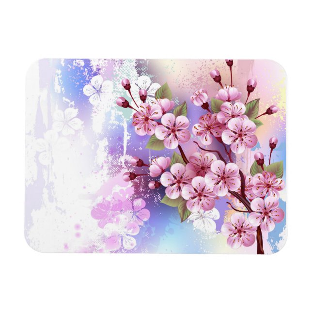Ímã Sakura rosa no fundo da pintura (Horizontal)