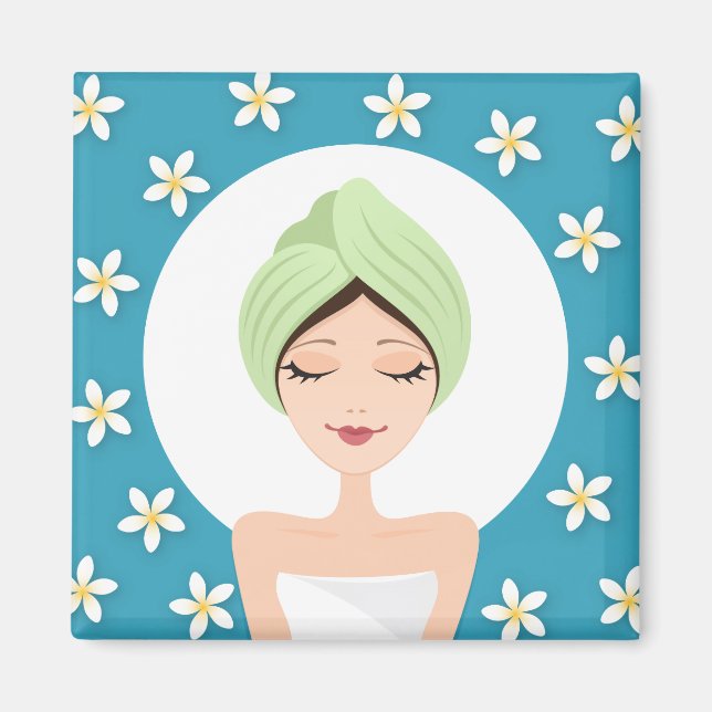 Imã Salão de beleza ou spa embrulhada em toalha azul (Frente)