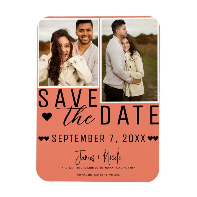 Ímã Salmon Pink Save the Date 2 Foto Casamento (Vertical)
