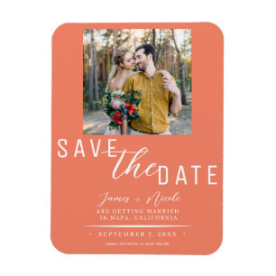 Ímã Salmon Pink Save the Date Foto Casamento