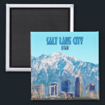 Imã Salt Lake City, Utah, Centro Vintage<br><div class="desc">Mostre os edifícios de centros e montanhas em Salt Lake City,  Utah,  EUA em um ímã em sua casa como recordação de um dos maiores locais da América!</div>