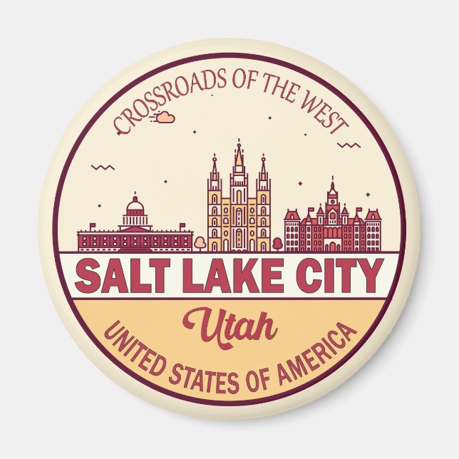 Imã Salt Lake City Utah Cidade Skyline Emblem (Frente)