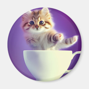 Imã Saltando Kitten em um teacup - ímã de gato